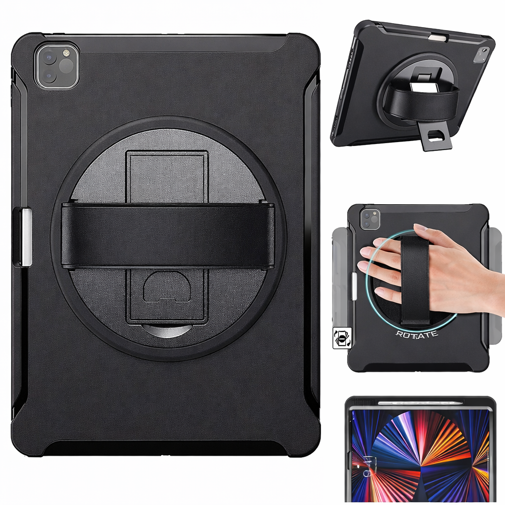 Heavy Duty Tablet Case – Black Hand Strap with Kickstand Case | Protective Case