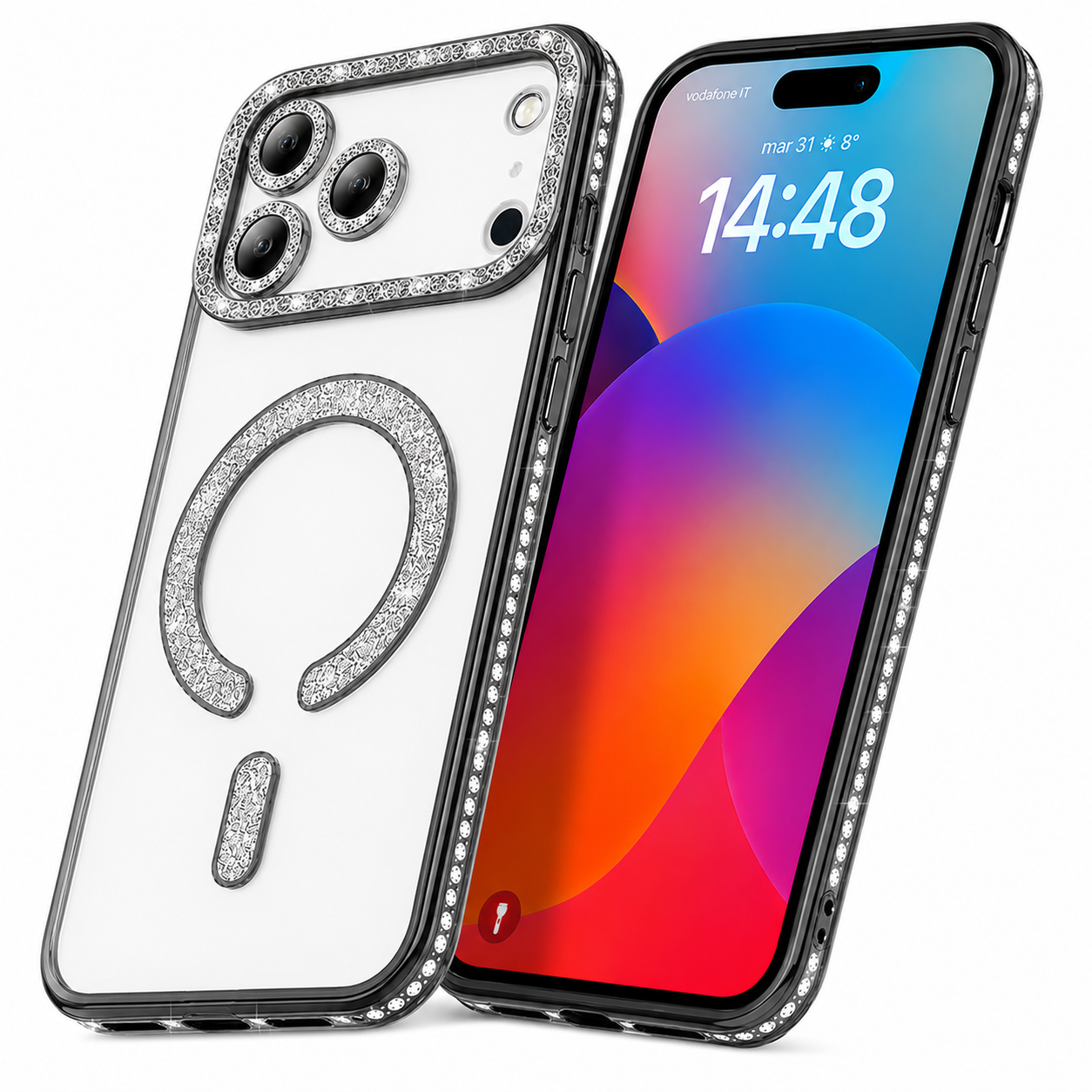 Luxury Clear TPU Mobile Cover for Apple iPhone 17 Pro Max with Black Glitter Electroplated Finish