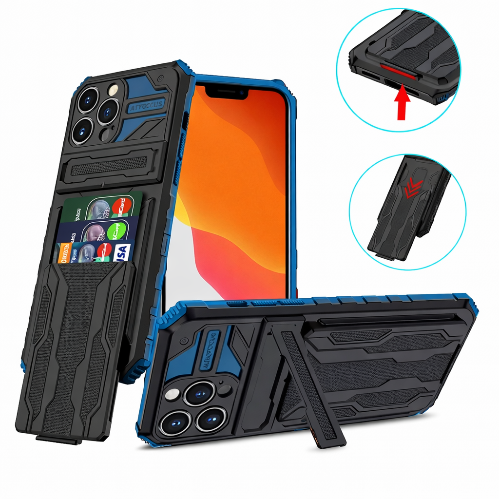 Heavy Duty Phone Case with Kickstand – Black & Blue Full Coverage Dual Layer Protective Cover