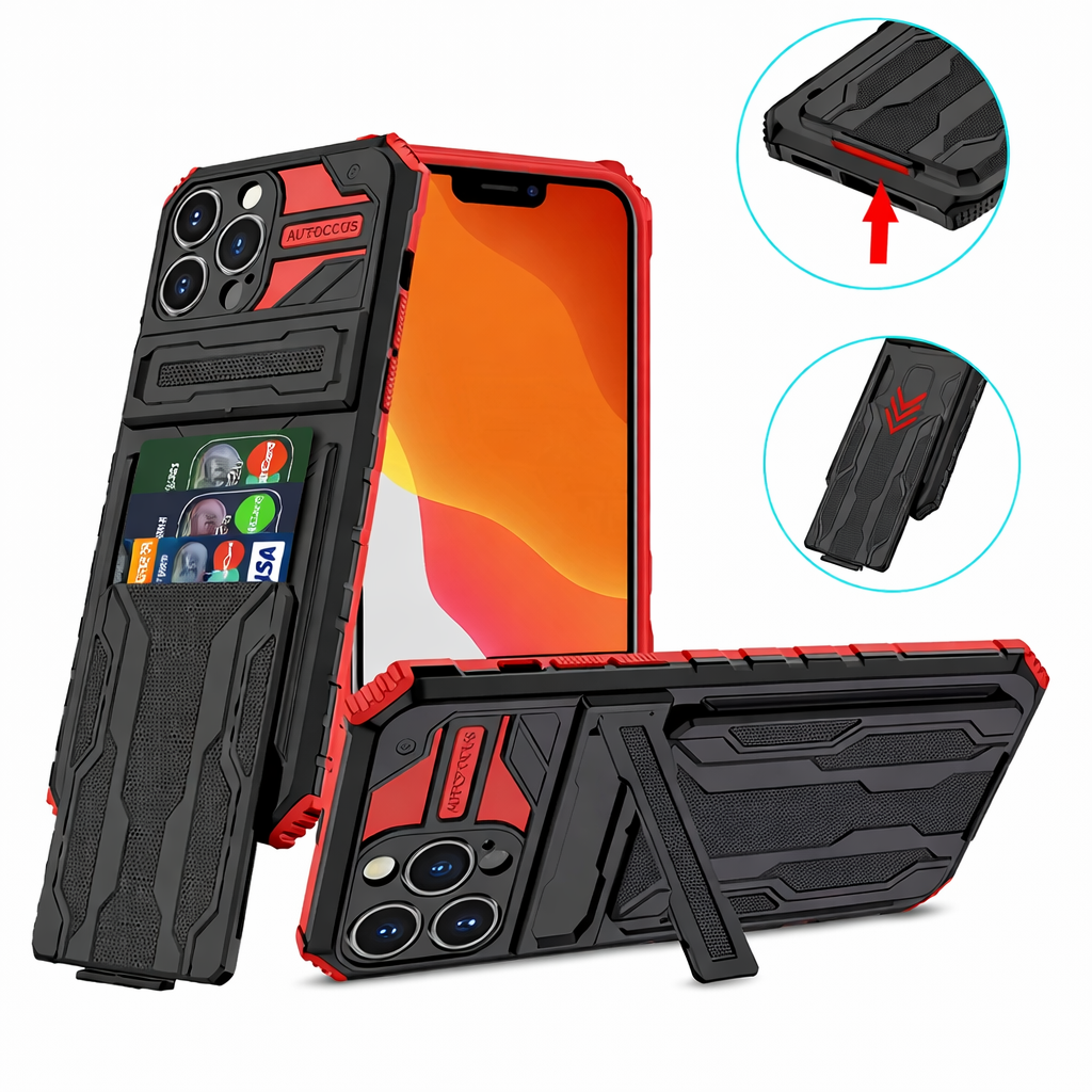 Heavy Duty Phone Case with Kickstand – Black & Red Full Coverage Dual Layer Protective Cover