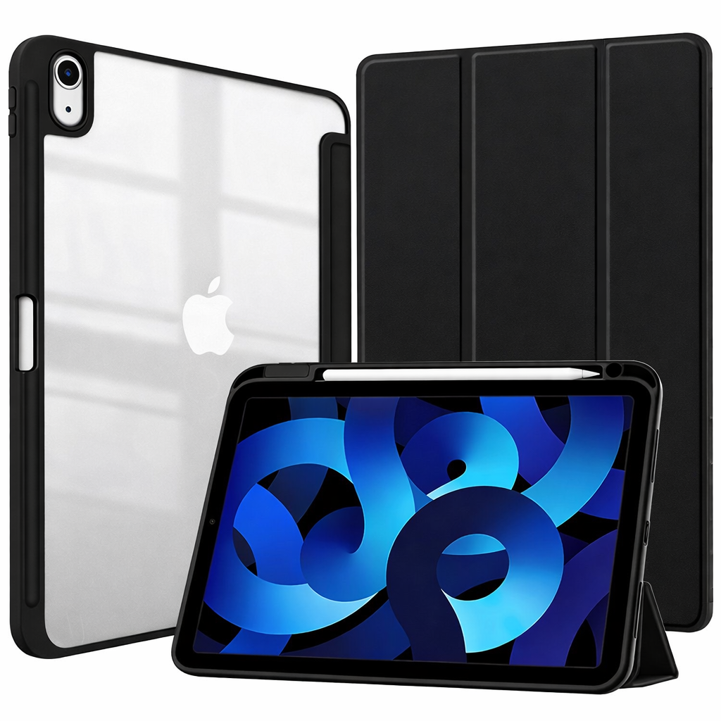 Slim Tablet Case – Black Transparent Smart Case With Pencil Holder with Stand | Protective Case