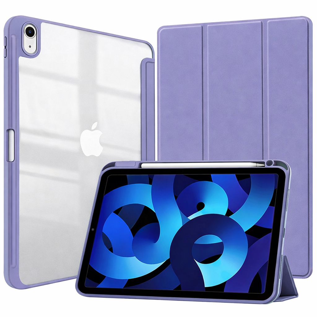 Slim Tablet Case – Purple Transparent Smart Case With Pencil Holder with Stand | Protective Case