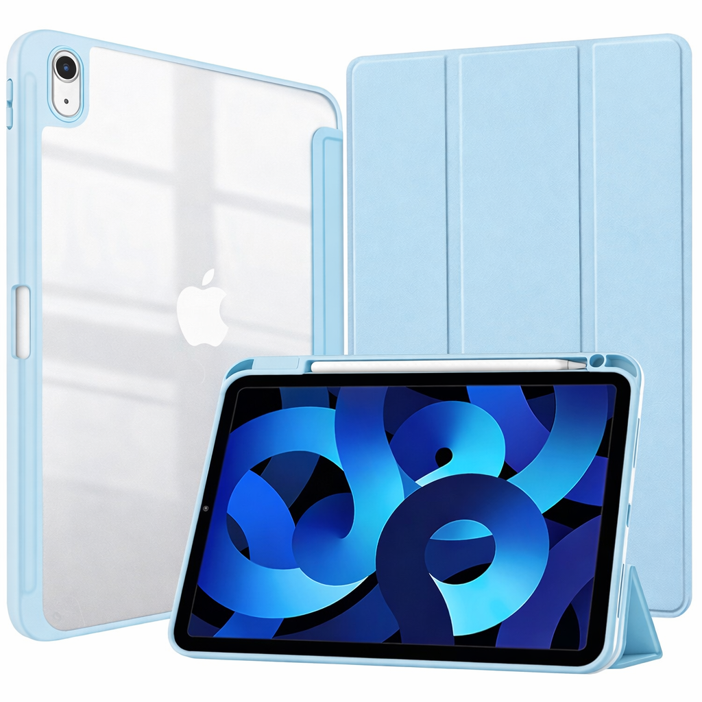 Slim Tablet Case – Light Blue Transparent Smart Case With Pencil Holder with Stand | Protective Case