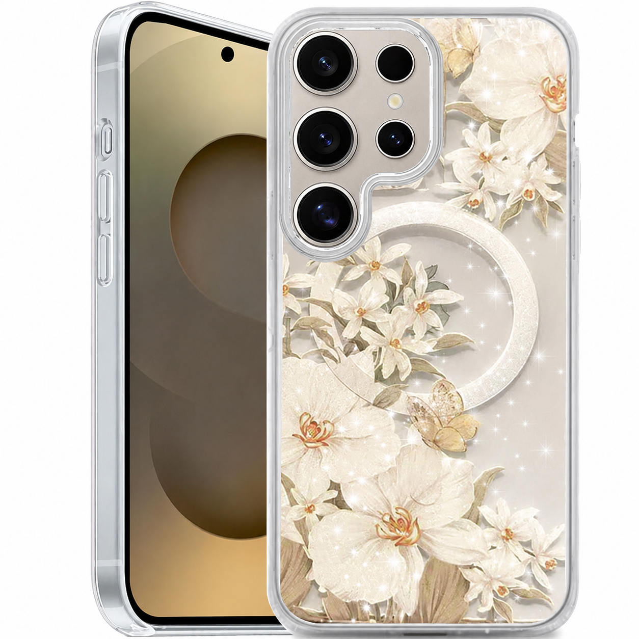 Dual Layer Phone Case – White Flower Floret Cover MagSafe Compatible