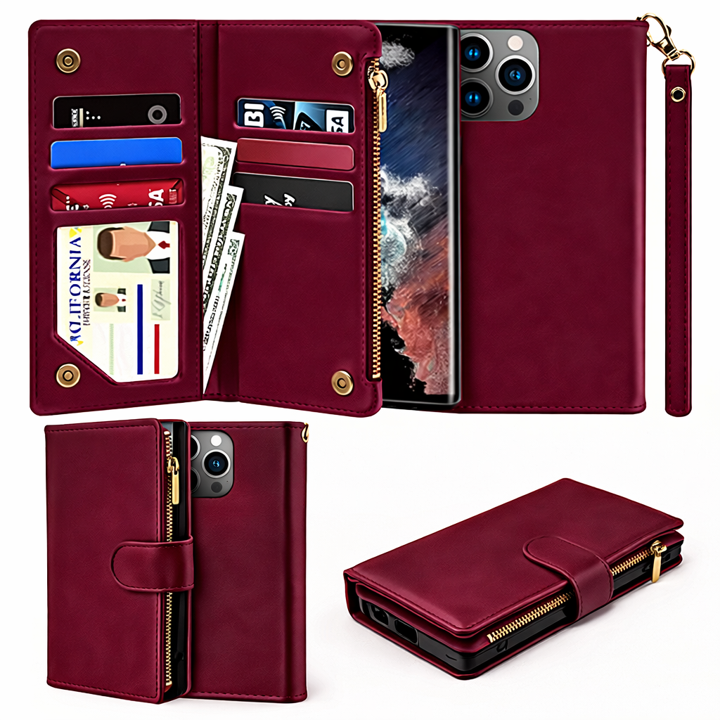 Multi-Card Wallet Phone Case – Wine Clutch detachable Cover
