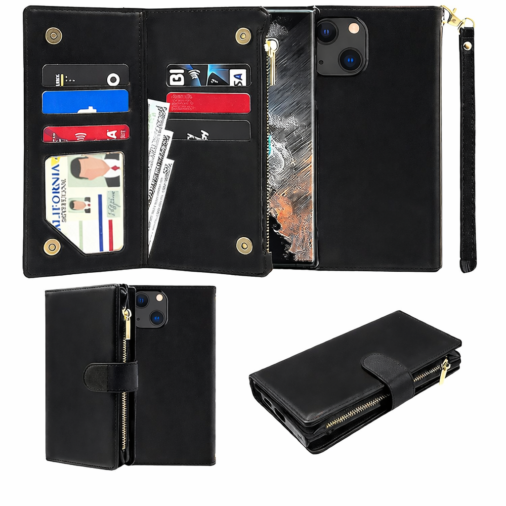 Multi-Card Wallet Phone Case – Black Clutch detachable Cover