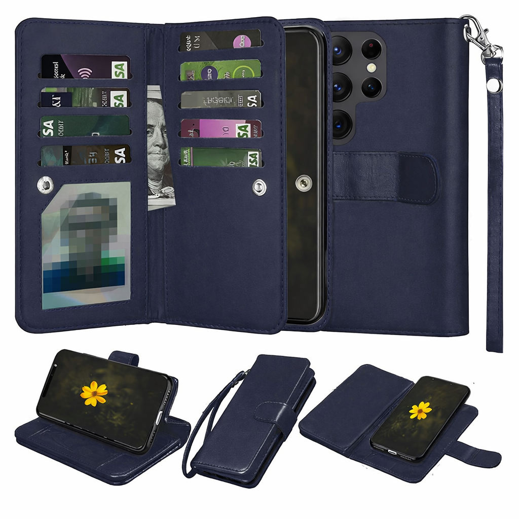 Multi-Card Wallet Phone Case – Navy Bifold detachable Cover