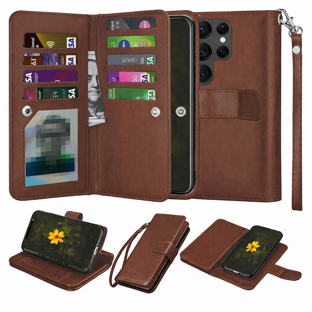 Multi-Card Wallet Phone Case – Brown Bifold detachable Cover
