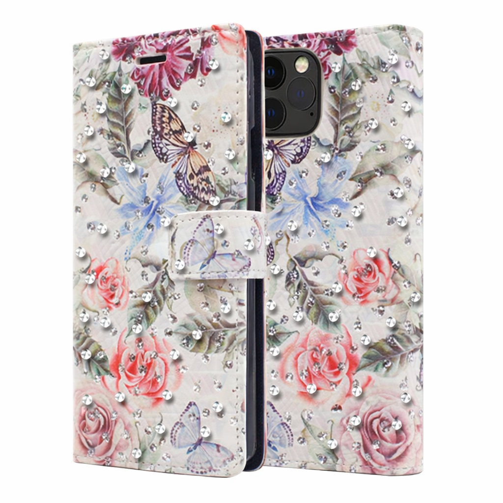 Wallet Phone Case – Orange Pink Diamond Cover With Floral Design
