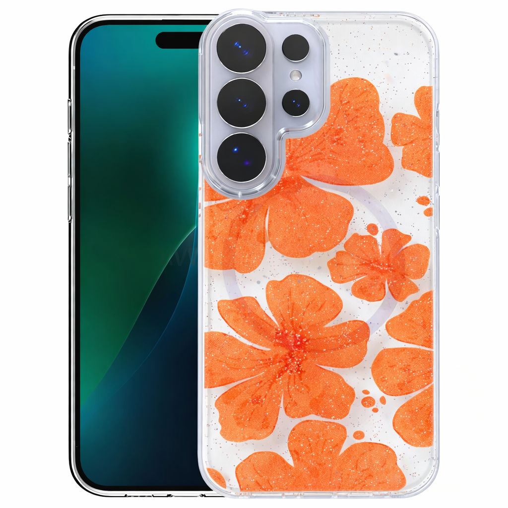 Dual Layer Phone Case – Orange Flowered Cover MagSafe Compatible