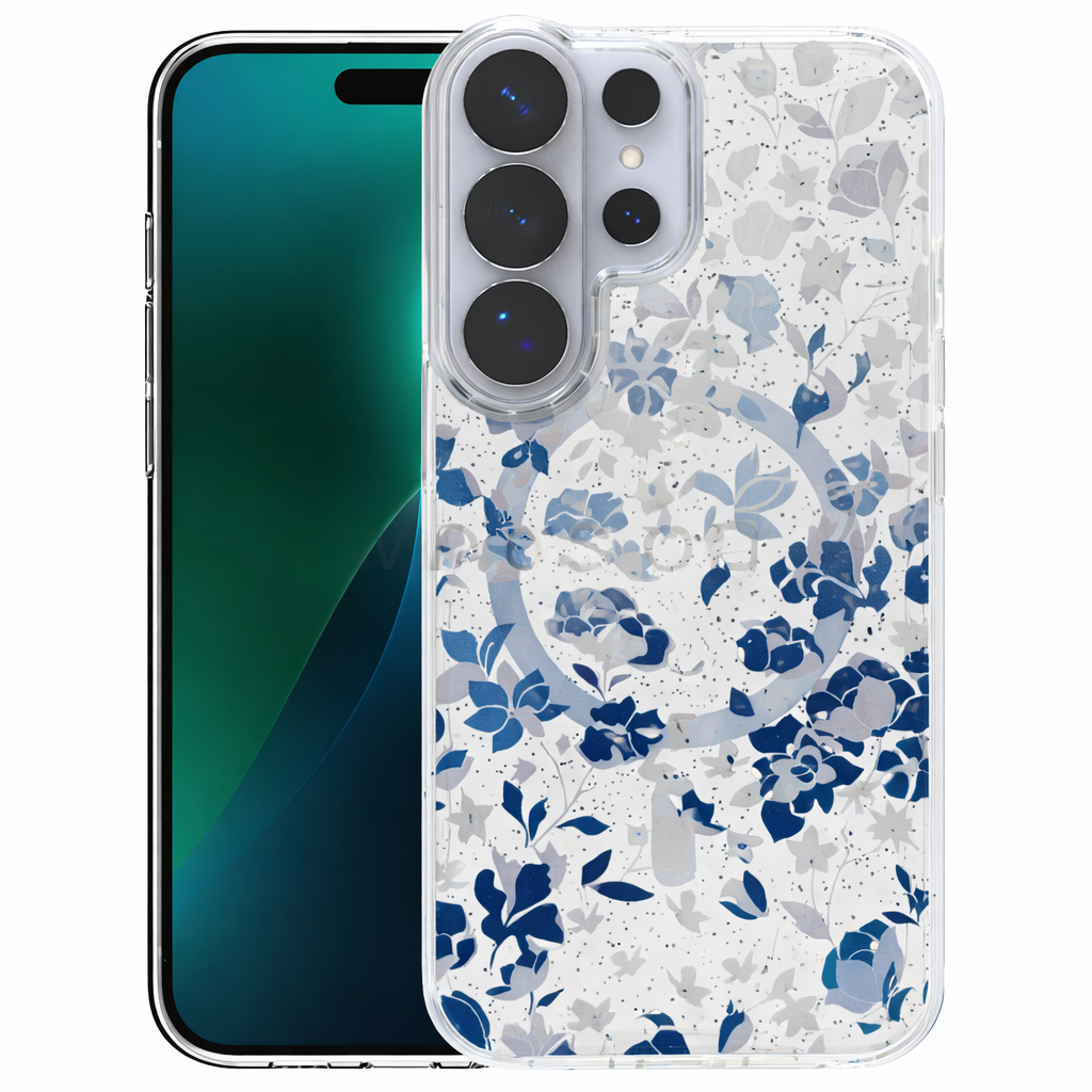 Dual Layer Phone Case – Blue Flowered Cover MagSafe Compatible