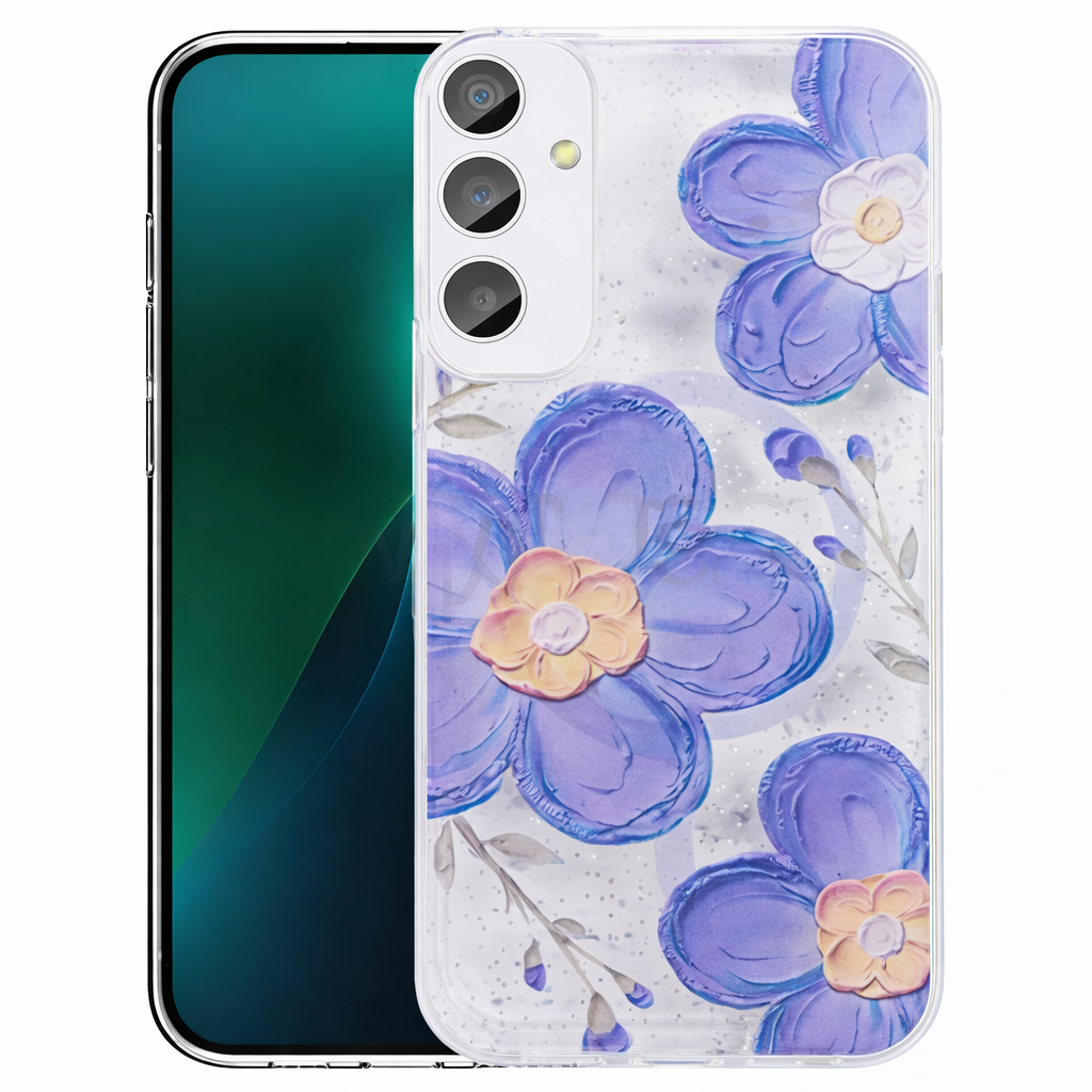 Dual Layer Phone Case – Purple Flowered Cover MagSafe Compatible