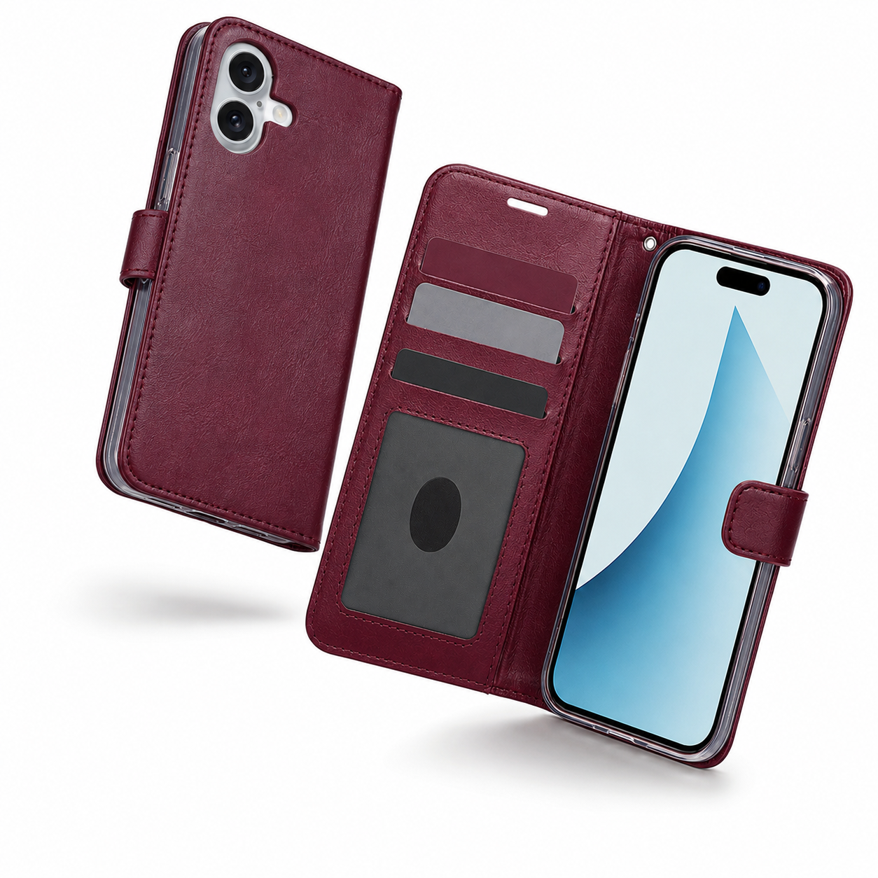 Premium wine leather-style card holder case for Apple iPhone 17