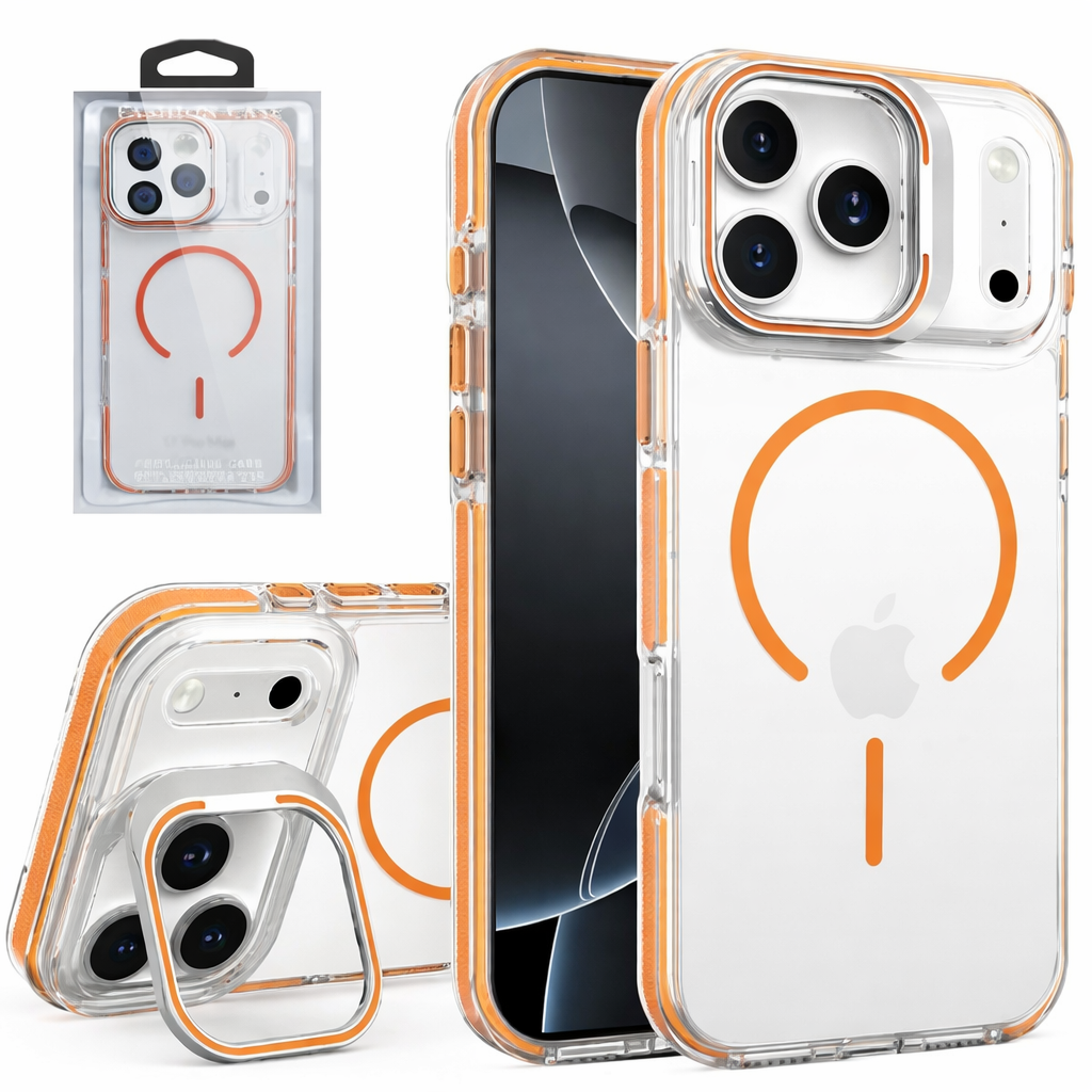 Dual Layer Phone Case – Orange Matt Crystalline Cover MagSafe Compatible with Stand