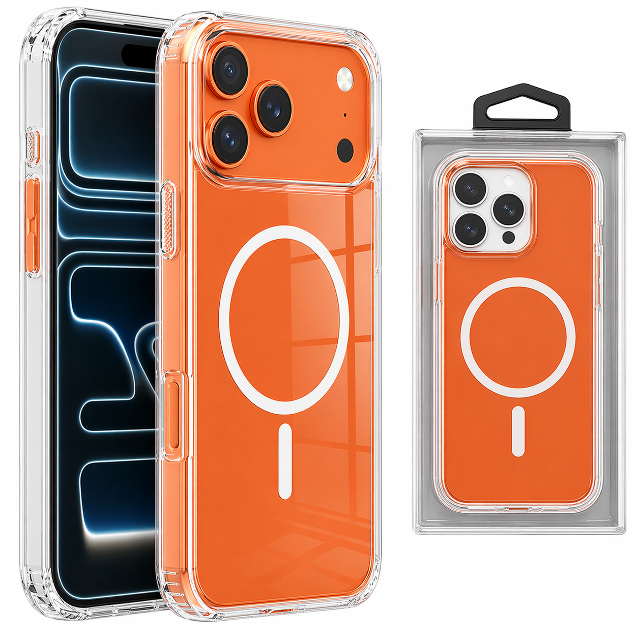 Dual Layer Phone Case – Orange Crystal Shell Cover MagSafe Compatible