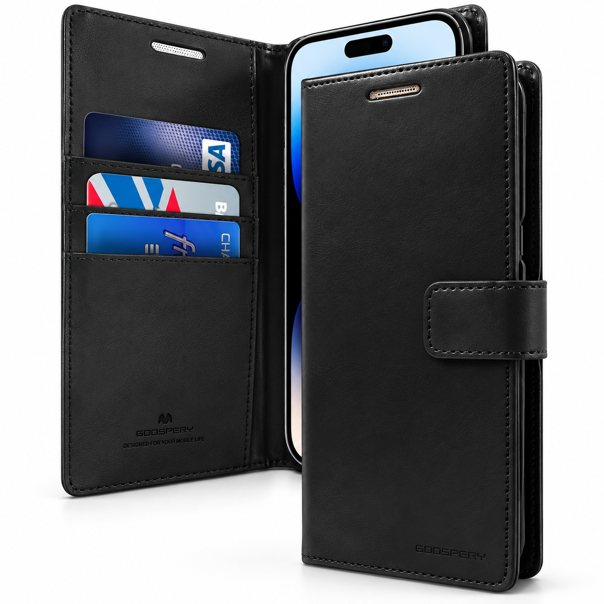 Goospery BlueMoon Leather Wallet Case for Apple iPhone 15 Pro - Black - alternate product view