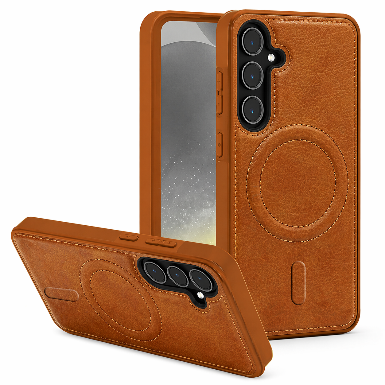 Dual Layer Phone Case – Brown Engraved Cover MagSafe Compatible