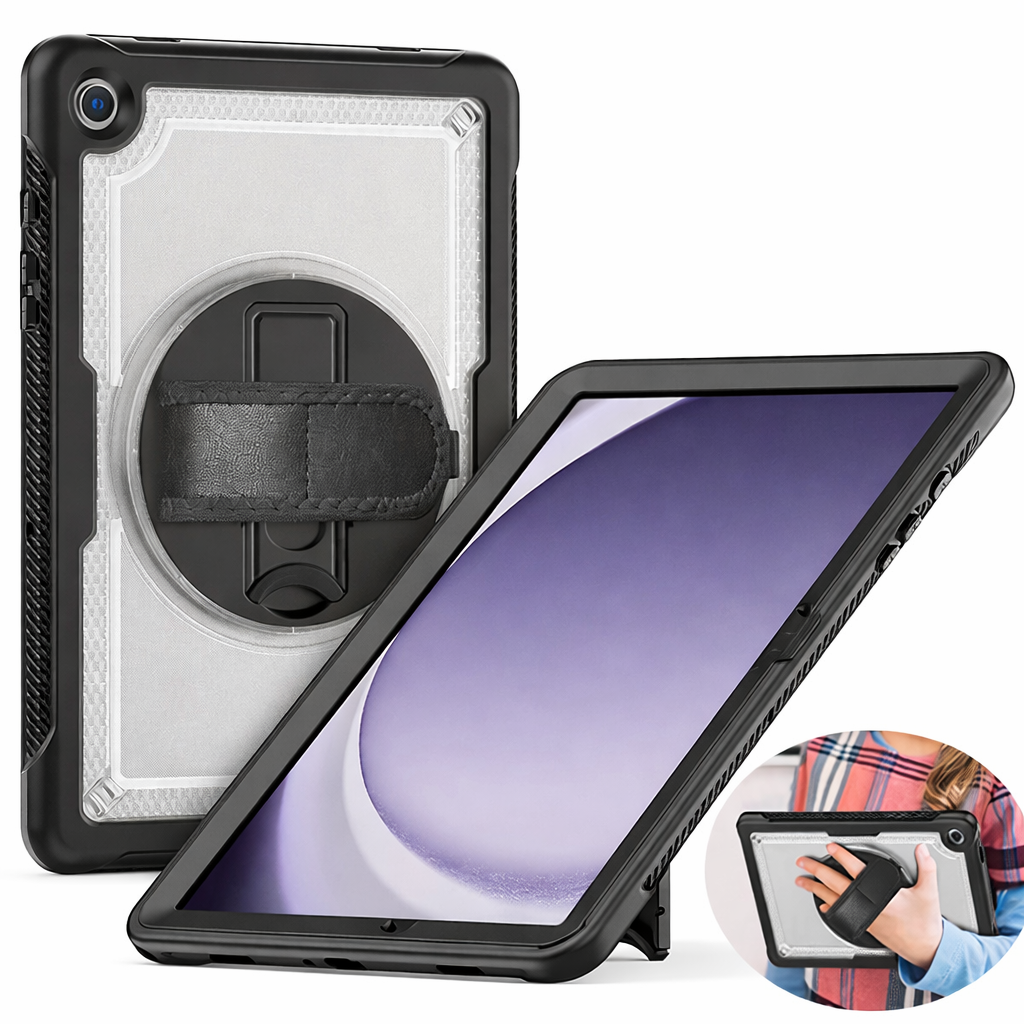 KickStrap Pro Tablet Case – Black & Transparent Shockproof Cover with Adjustable Strap Stand | Protective Case