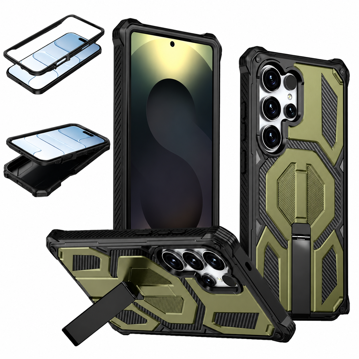 Heavy duty Green phone case with MagSafe Compatible Cover with Stand