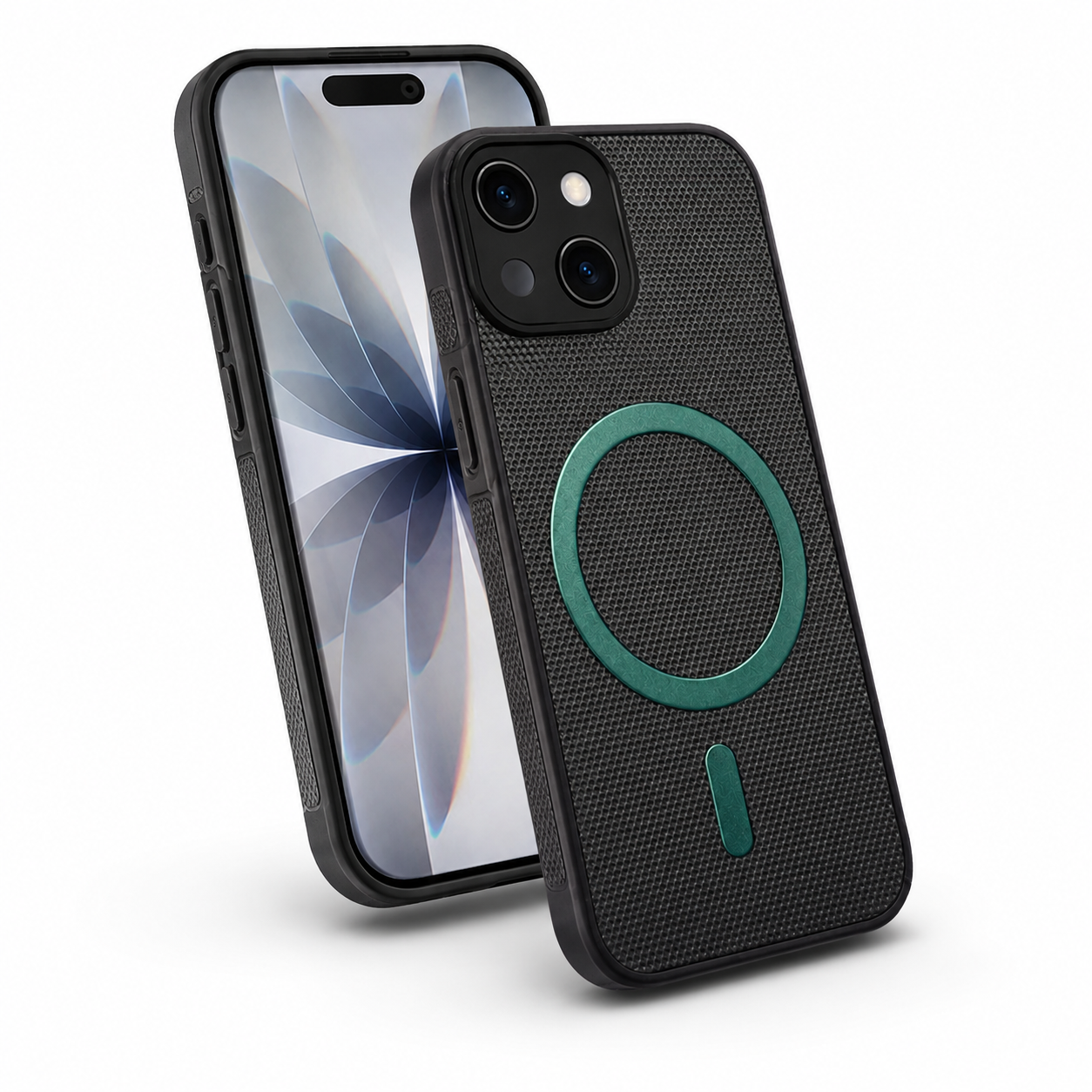 Premium MagSafe Grip Weave Phone Case for Apple iPhone 15 with slim textured protective design