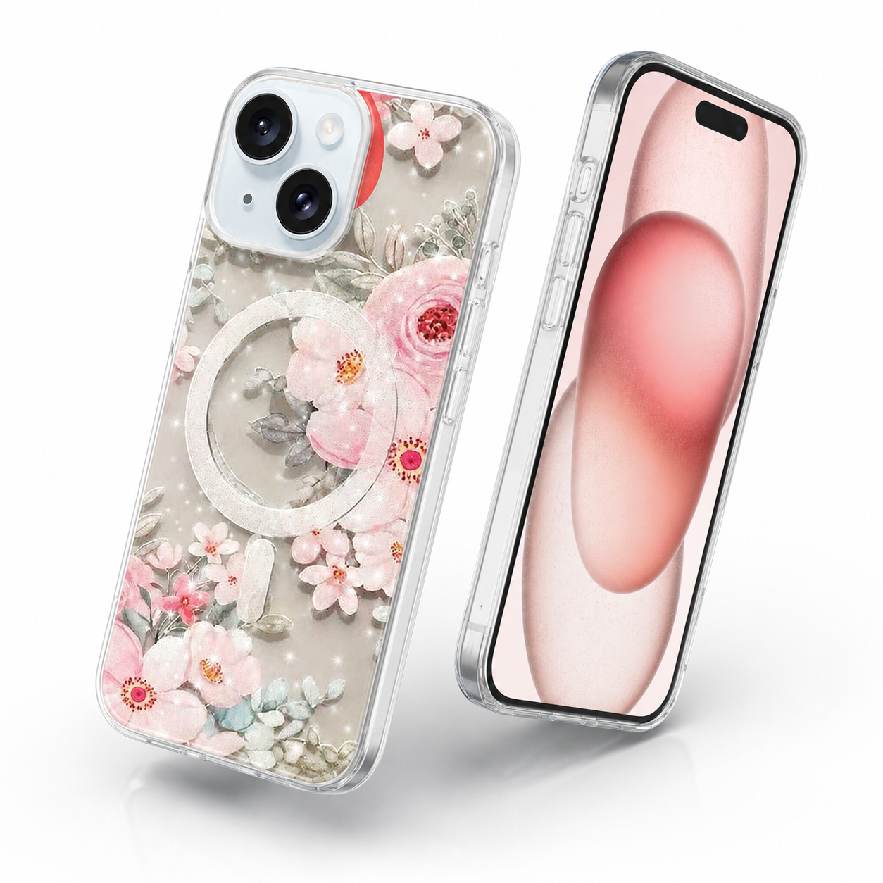 Frosted MagSafe Floral Case for Apple iPhone 13 - Light Pink Flowes