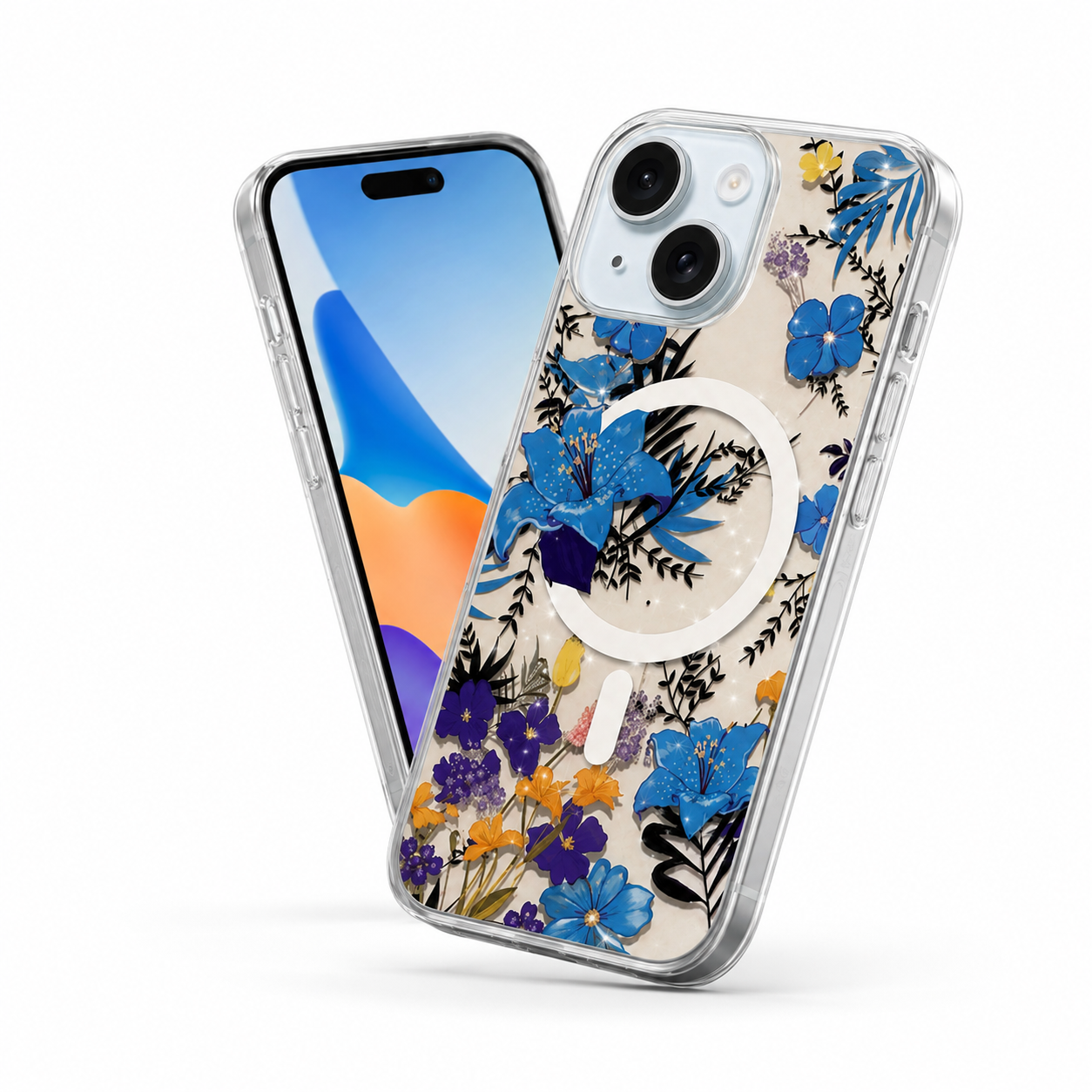 Frosted MagSafe Floral Case for Apple iPhone 13 - Blue Flowes
