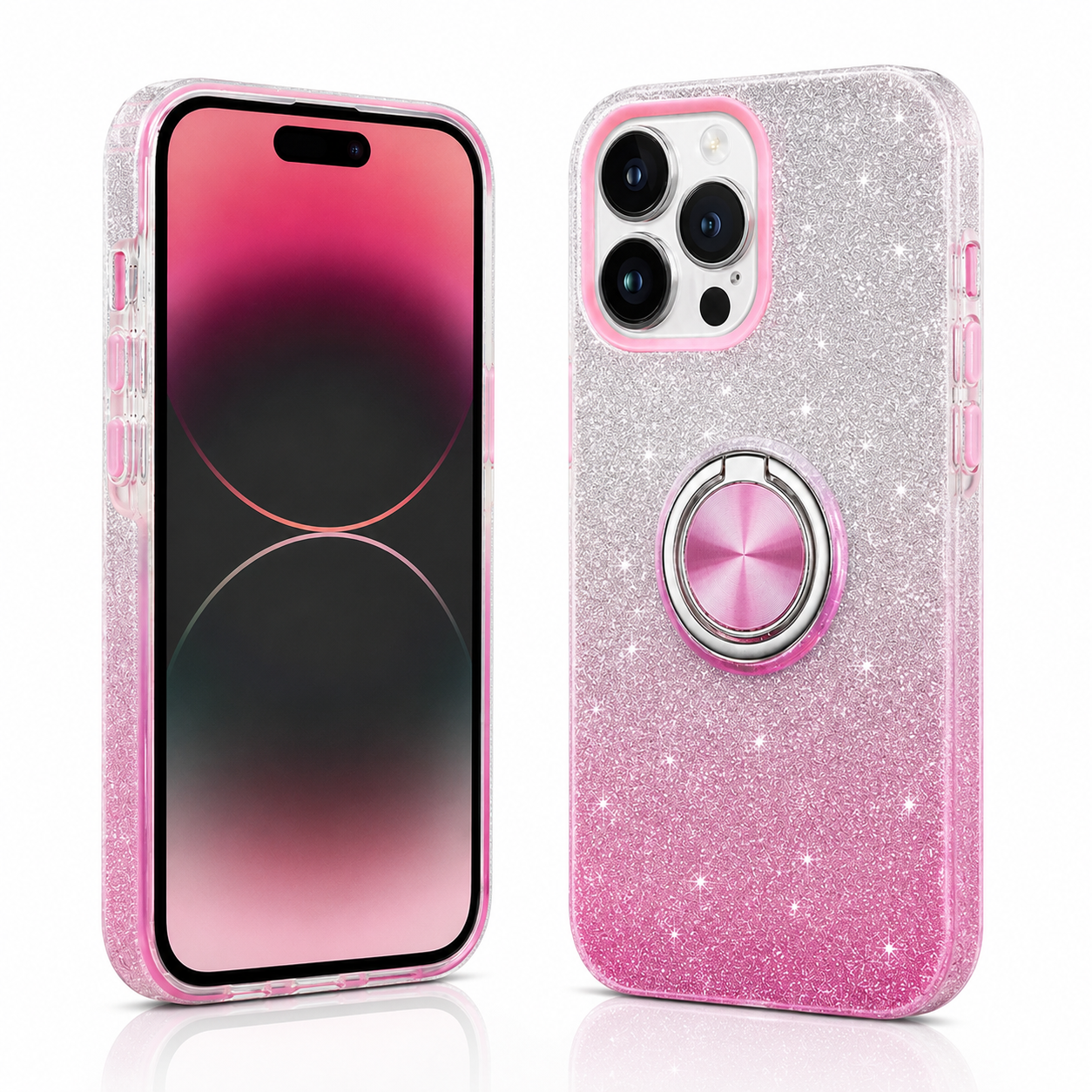 Glitter Ring Case for Apple iPhone 16 Pro Max - Pink / Silver