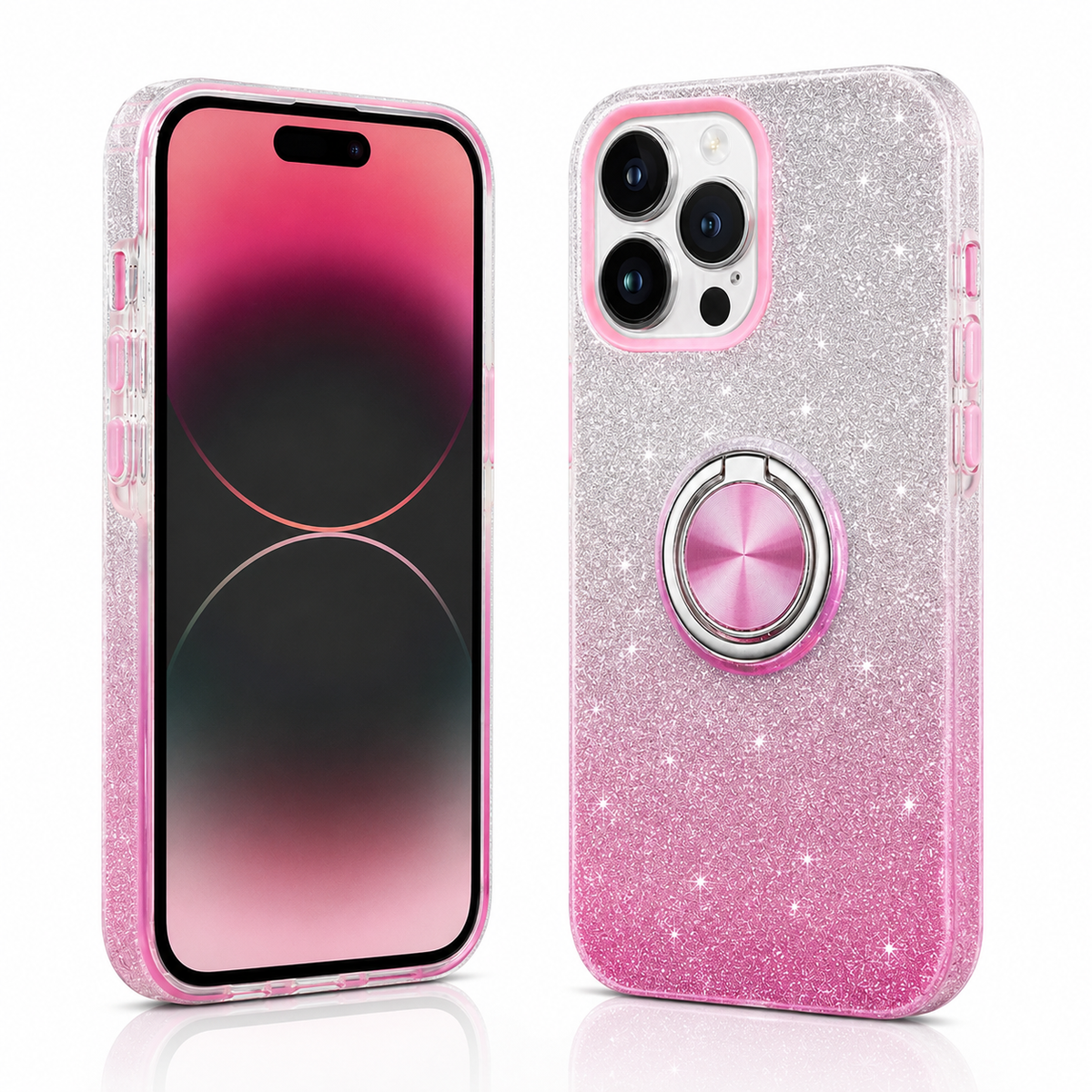 Glitter Ring Case for Apple iPhone 15 Pro Max - Pink / Silver - alternate product view