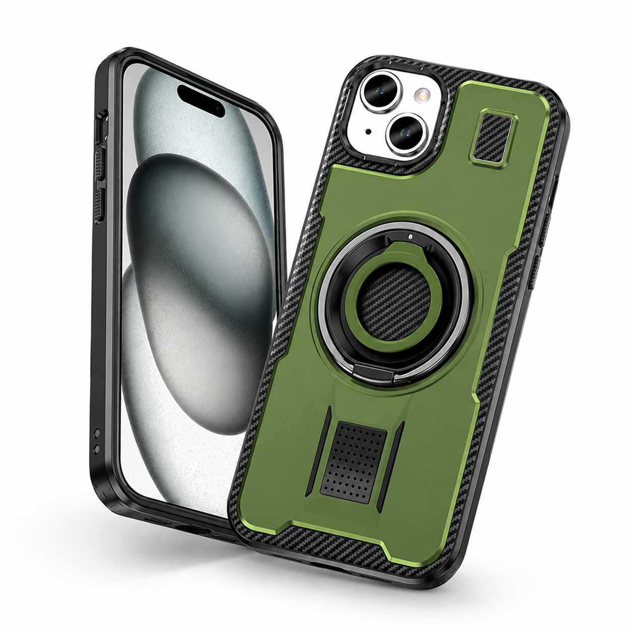 Metallic Ring Grip Stand Case for Apple iPhone 14 - Green