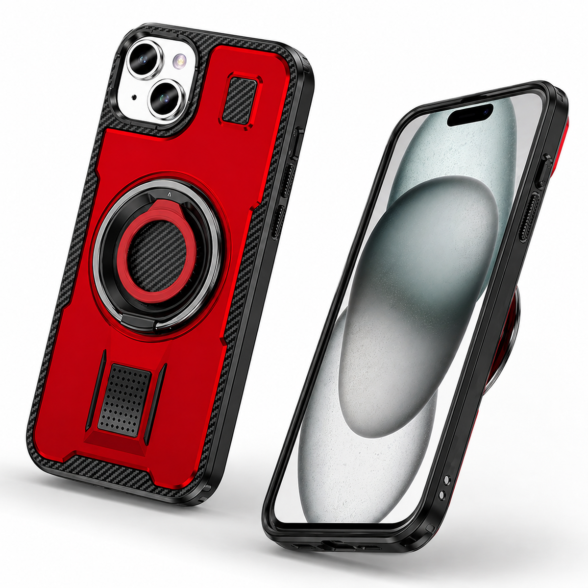 Metallic Ring Grip Stand Case for Apple iPhone 14 - Red