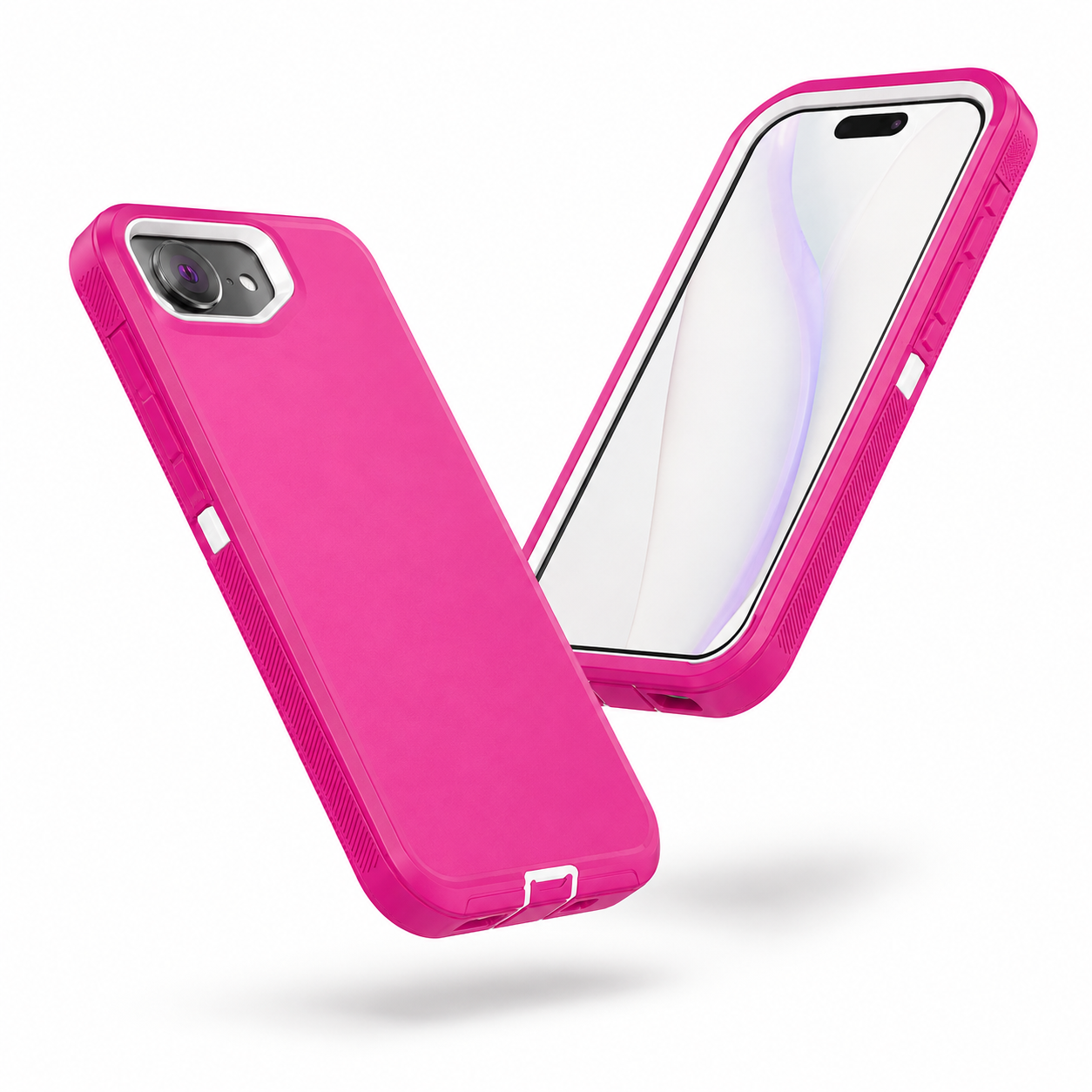 Hot Pink heavy-duty iPhone case with raised camera and screen edges
