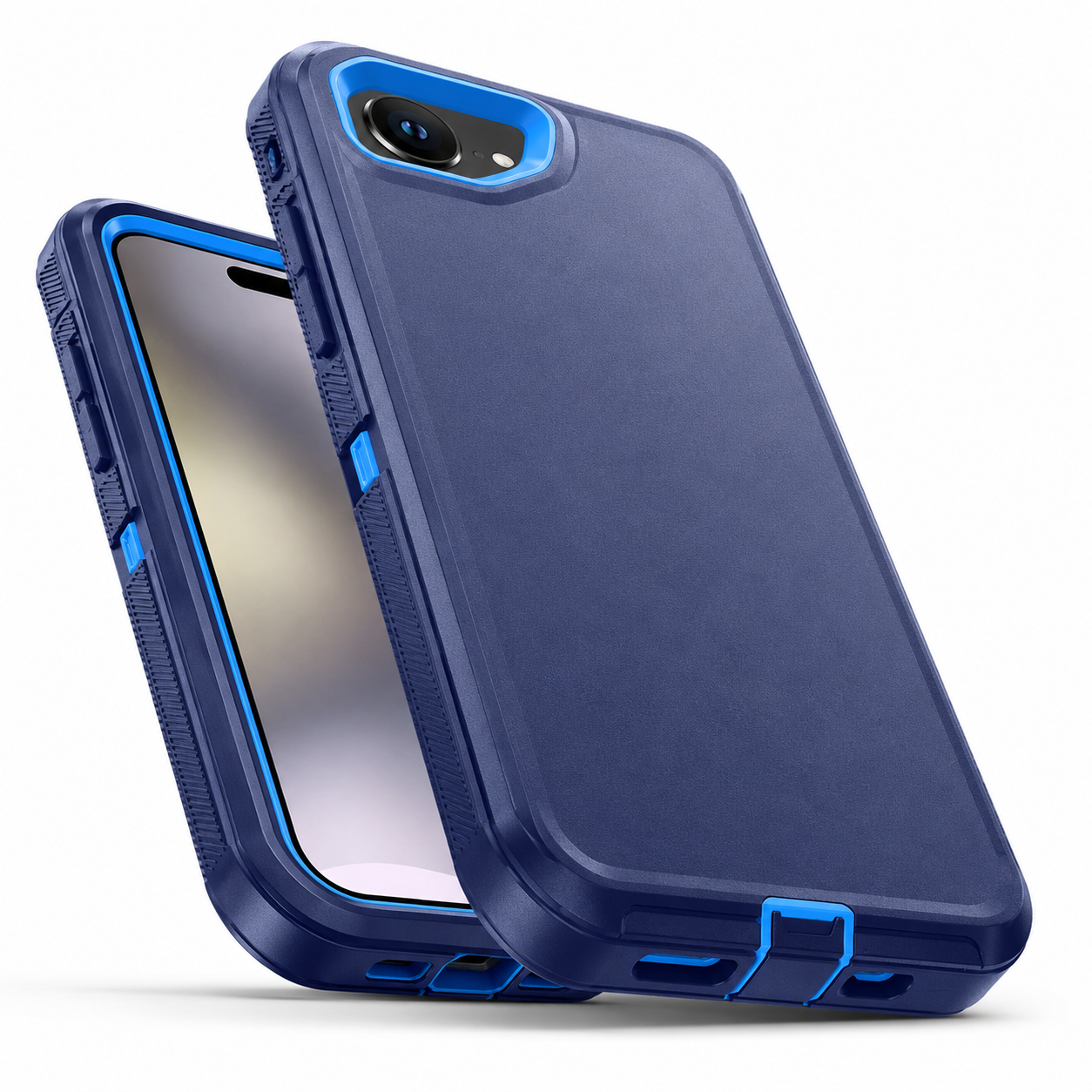 Navy heavy-duty iPhone cover with reinforced corners and camera protection