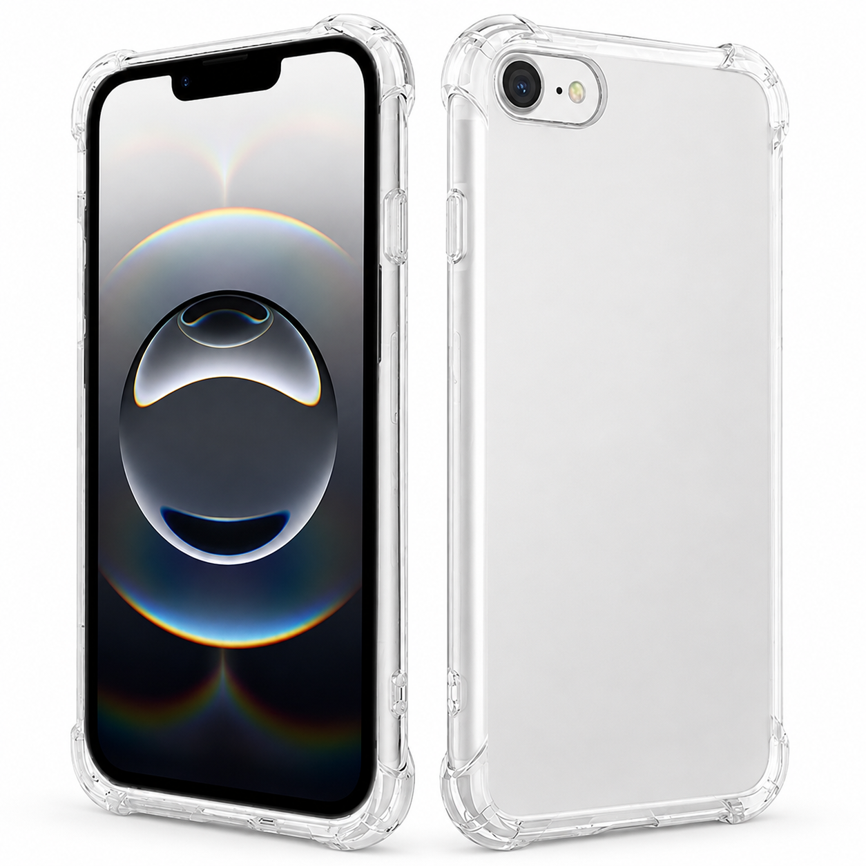 Clear flexible iPhone cover with reinforced edges and camera protection