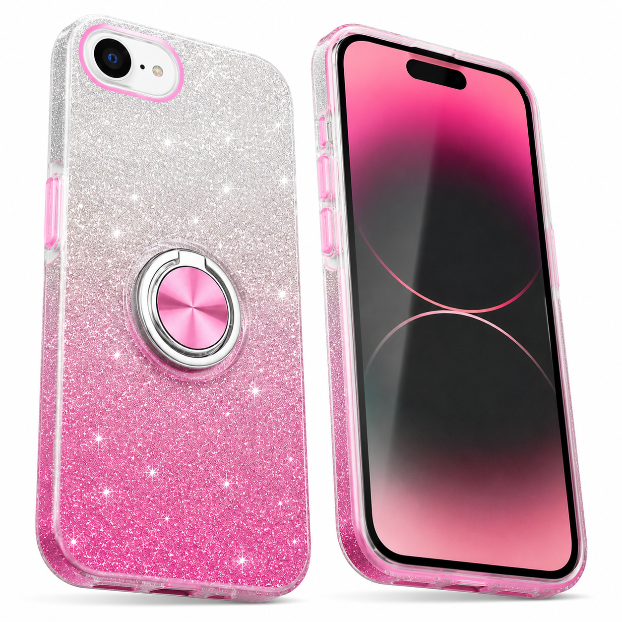 Pink Silver shockproof iPhone cover with raised screen and camera edges