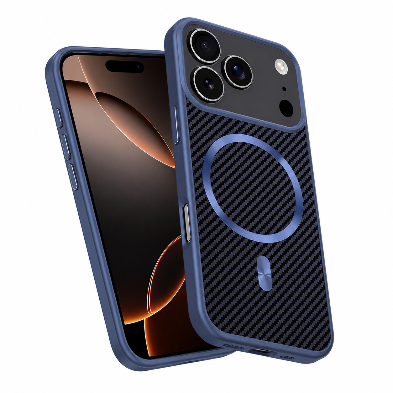 Shockproof Carbon Fiber Mobile Case for Apple iPhone 17 Pro Max Wireless Charging Compatible
