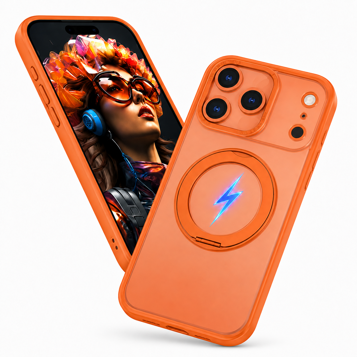 Slim Protective Orange Mobile Cover for Apple iPhone 17 Pro Max with Built-In Ring Holder