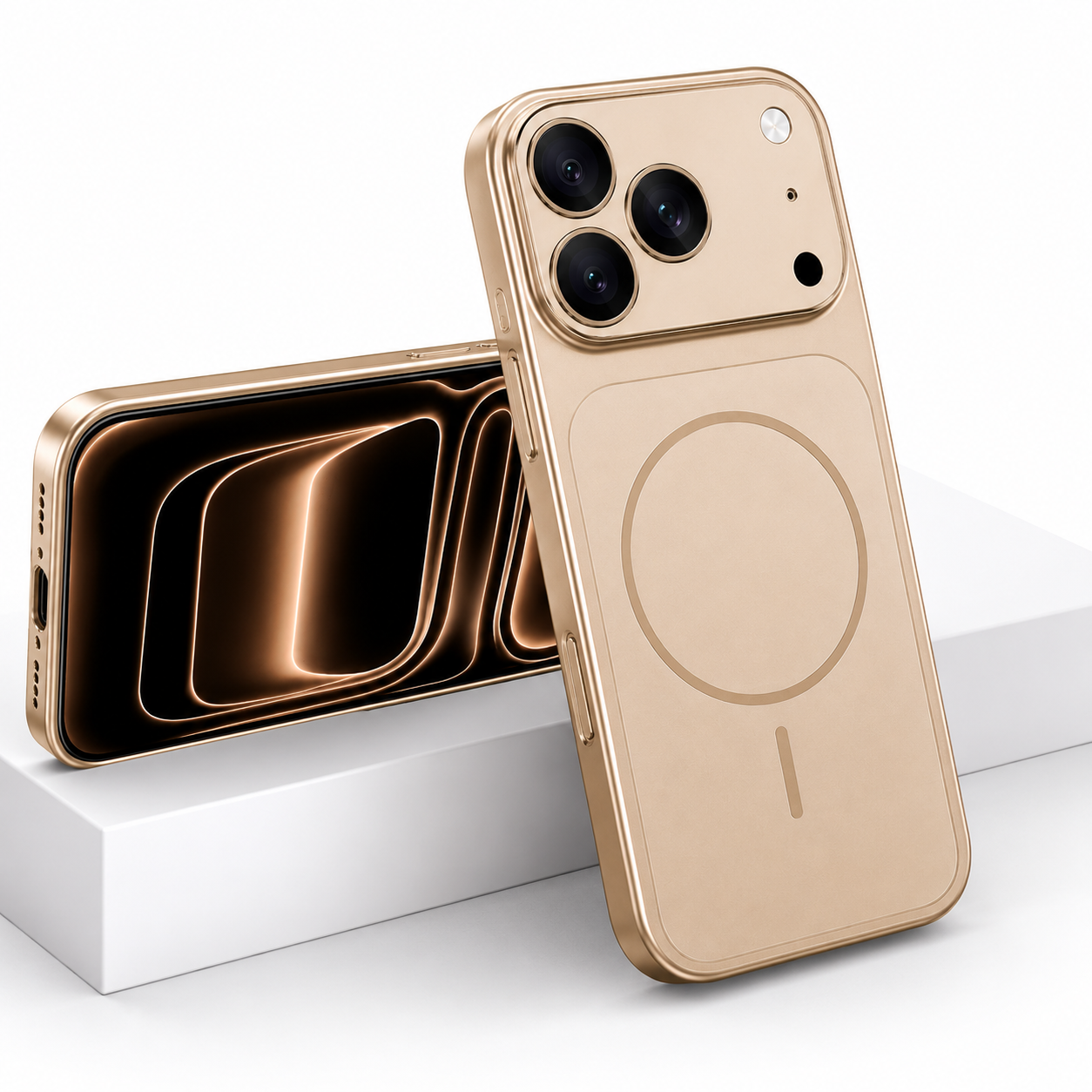 Premium Rose Gold AG Glass Phone Case for Apple iPhone 17 Pro, Military Grade Shockproof Protective Cover