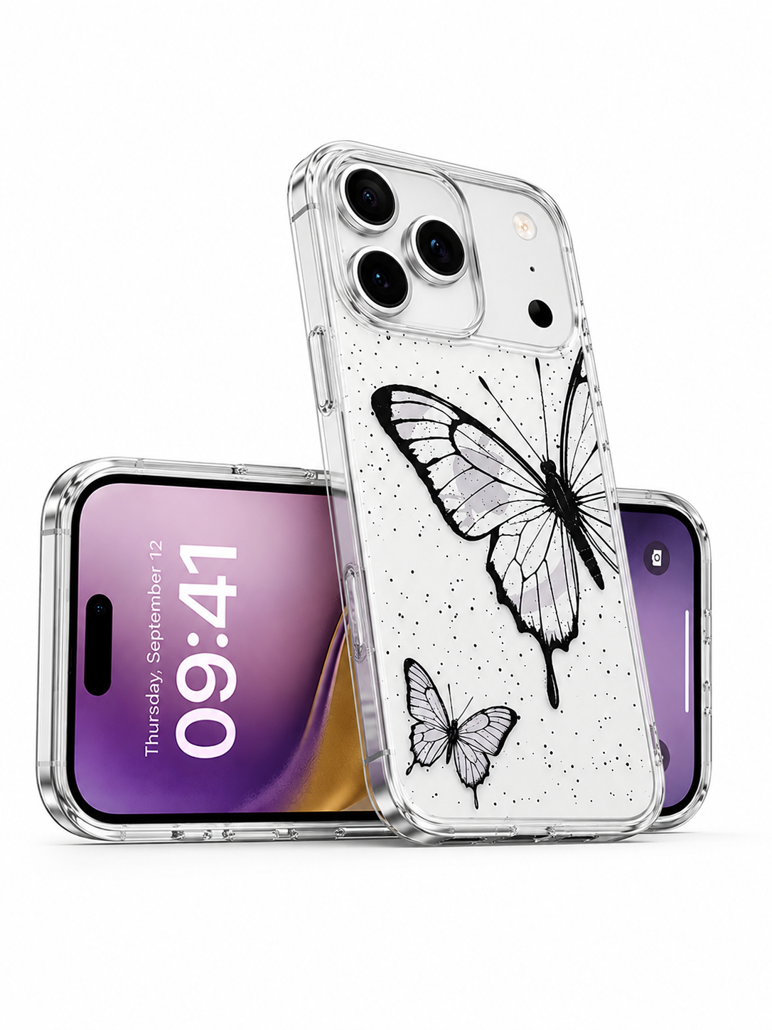 Premium Black Butterfly Floral Drop Protection Case for Apple iPhone 17 Pro