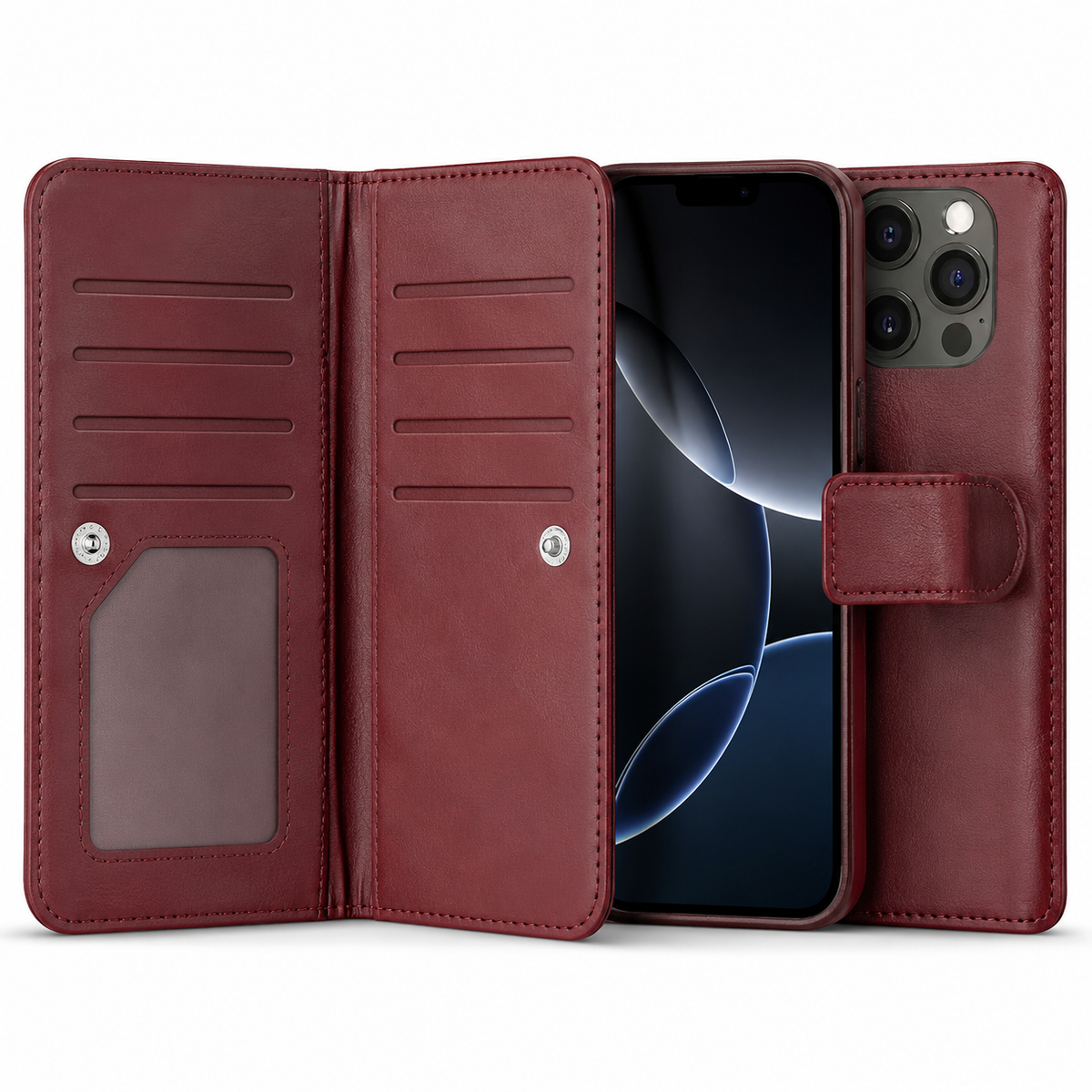 Bifold 9 Card detachable wallet for Apple iPhone 15 Pro Max - Wine - alternate product view