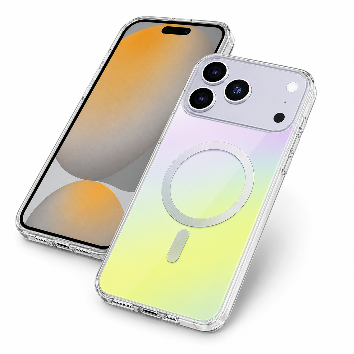 Premium rainbow MagSafe case iPhone 18 Pro Max, wireless charging compatible clear phone cover