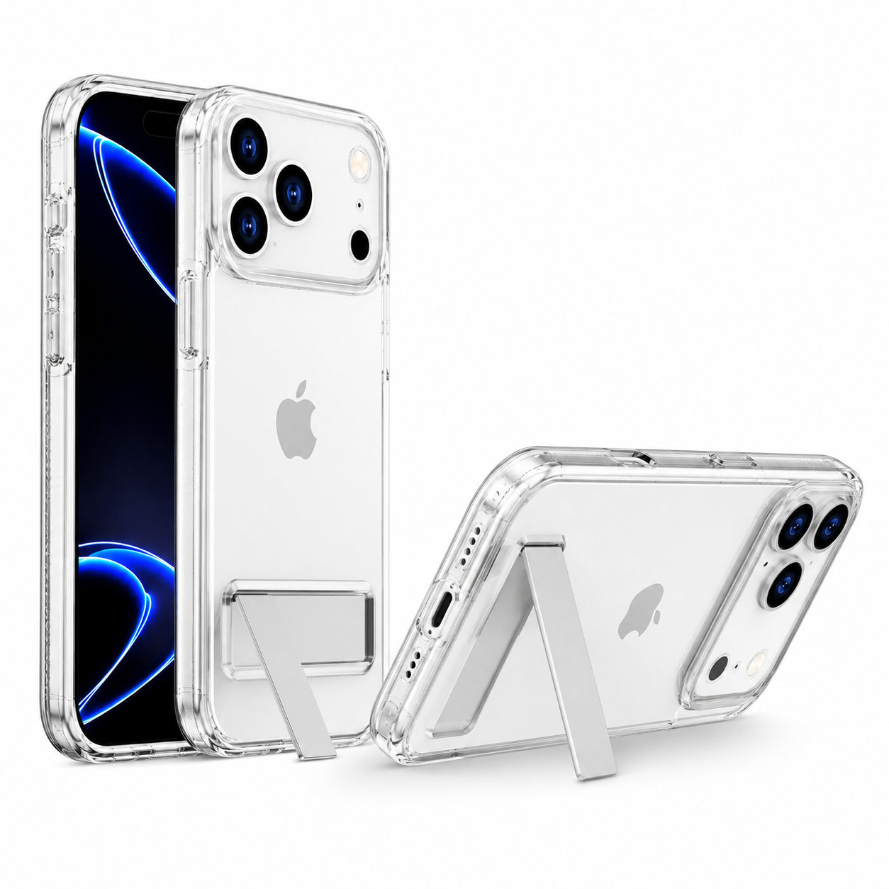 Premium Transparent Phone Case for Apple iPhone 17 Pro Max featuring 3-Angle Stand and Wireless Charging Compatible Design