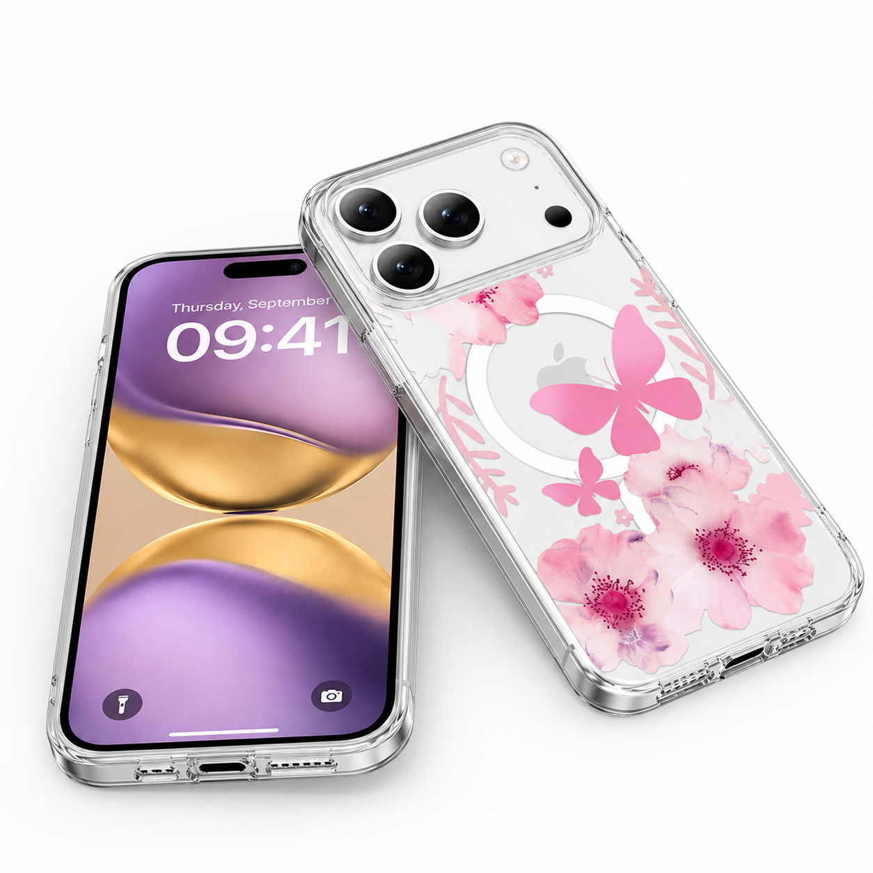 Butterfly Floral Protective Case for Apple iPhone 17 Pro Max MagSafe Compatible Cover