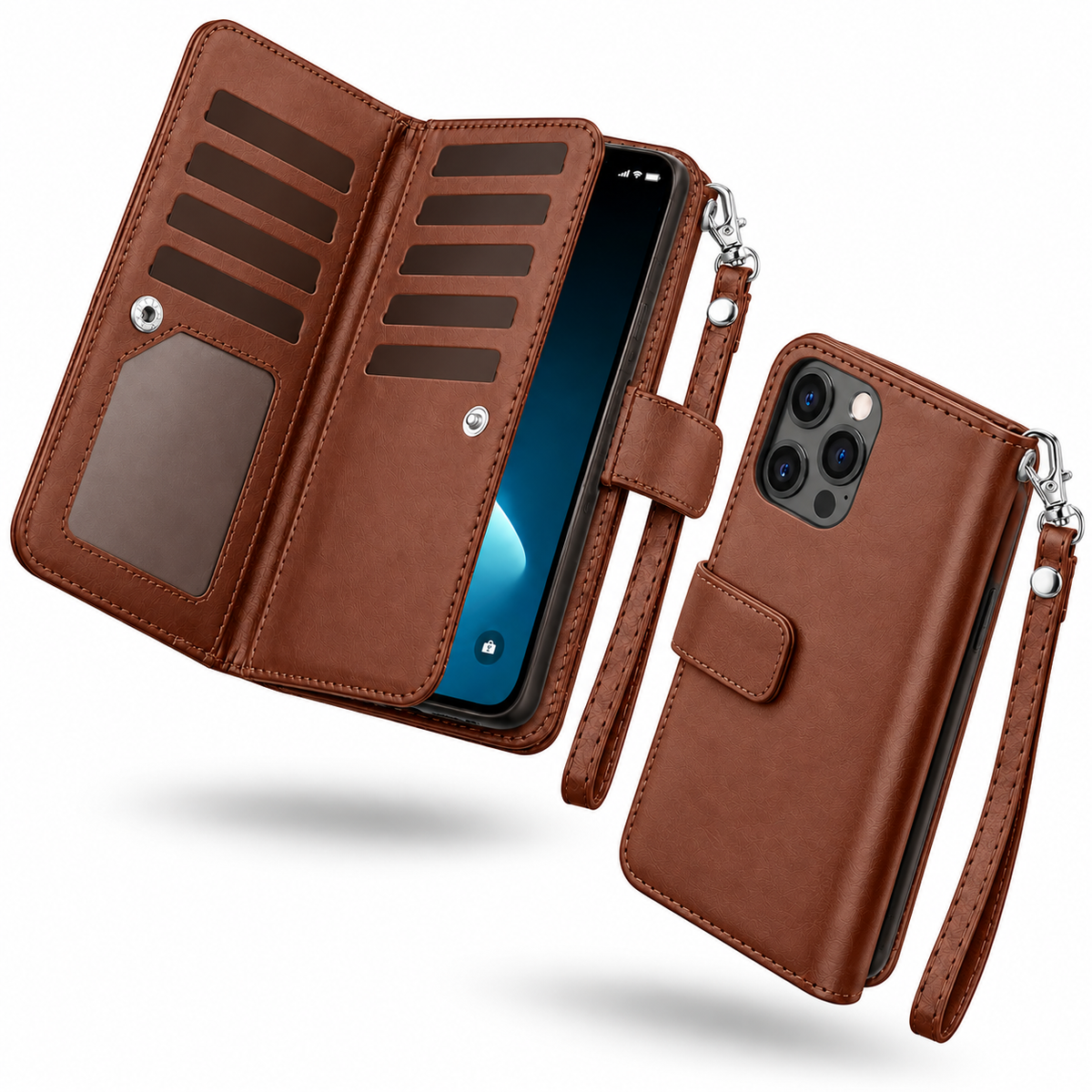 Bifold 9 Card detachable wallet for Apple iPhone 15 Pro Max - Brown - alternate product view
