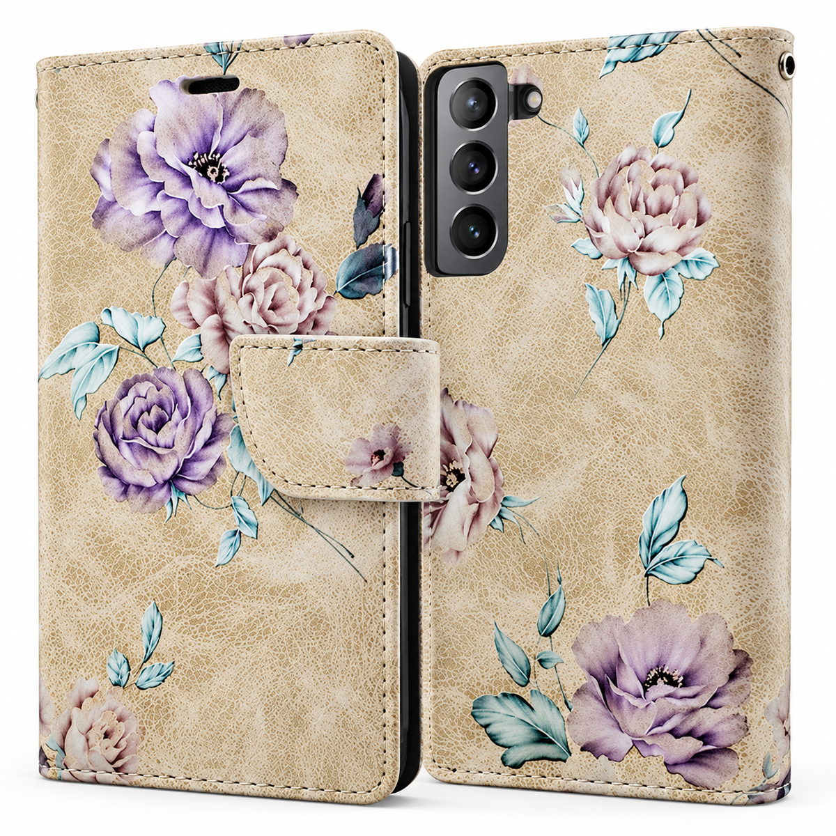 Floral Wallets for Samsung Galaxy S23 Plus - Beige