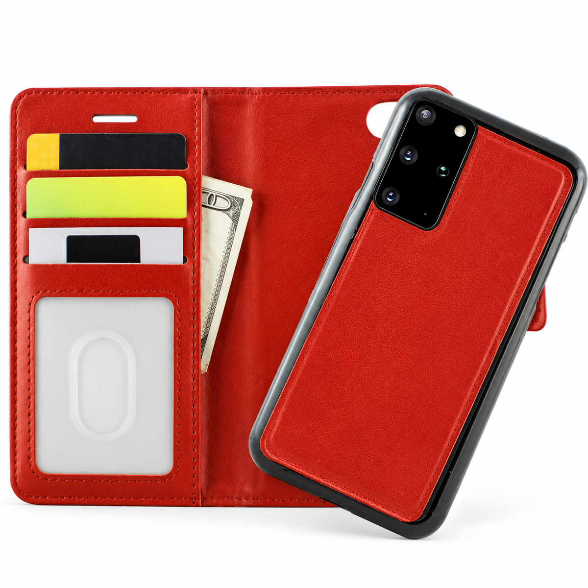 Photo ID Wallet 2-in-1 Magnetic Case for Samsung Galaxy S20 Plus - Red