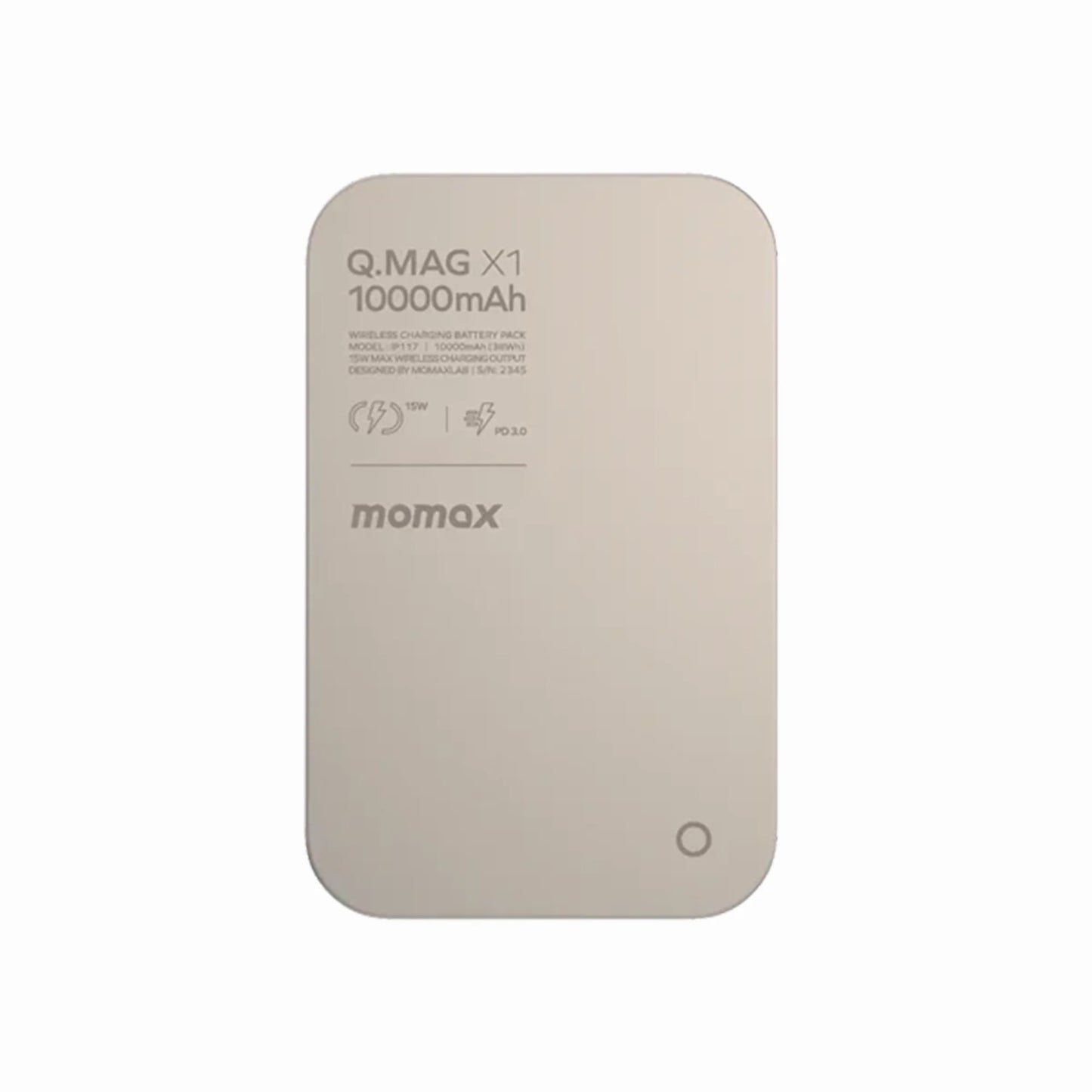 Momax Q.Mag X1 MagSafe-compatible power bank designed for iPhone 12 to 16 series with magnetic wireless charging, 10000mAh battery capacity, and USB-C fast charging.