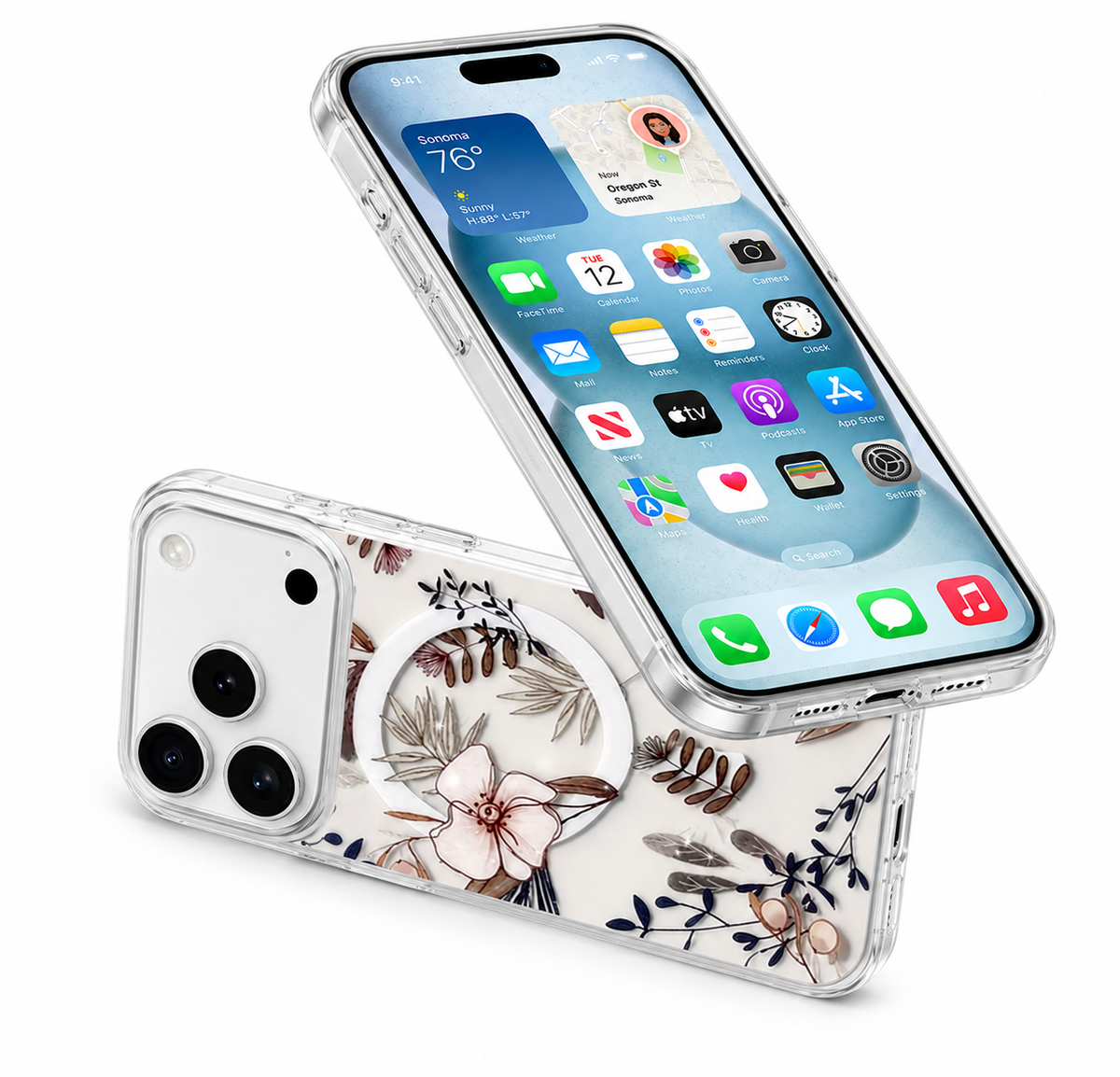 Slim protective smartphone case for Apple iPhone 18 Pro Max transparent floral phone cover with raised camera protection