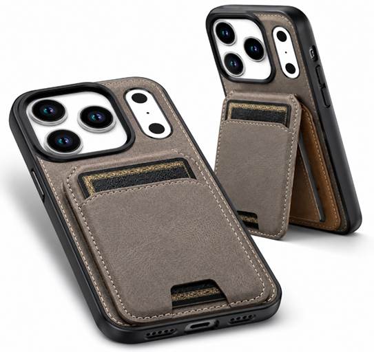 Military Grade Grey Wallet Case, Designer Phone Case, Protective Smartphone Case, MagSafe Compatible Cover