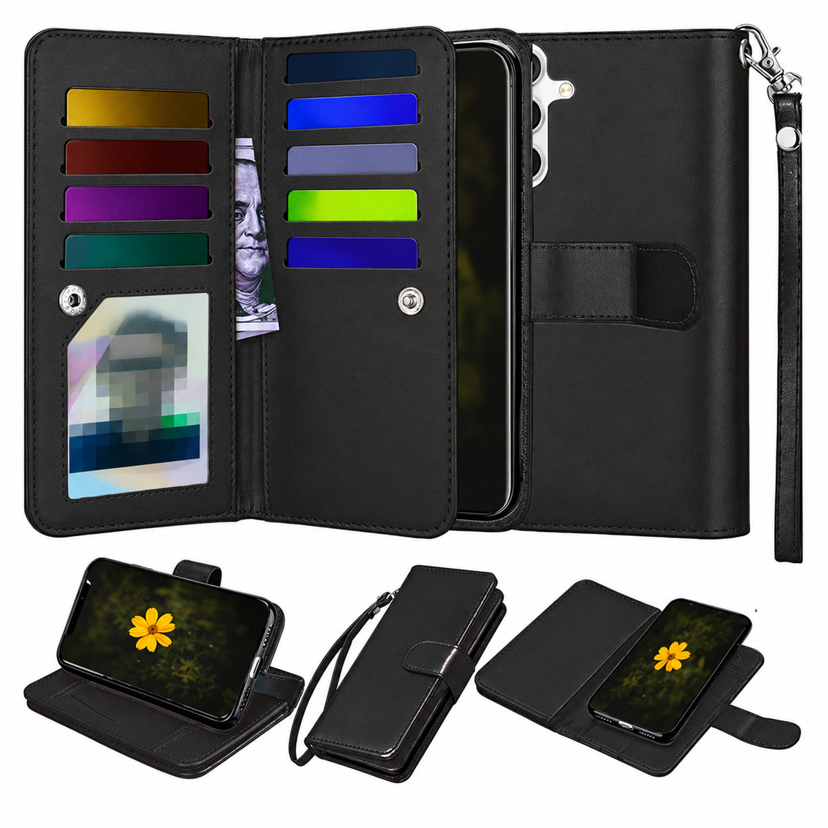 Bifold 9 Card detachable wallet for Samsung Galaxy S26 - Black