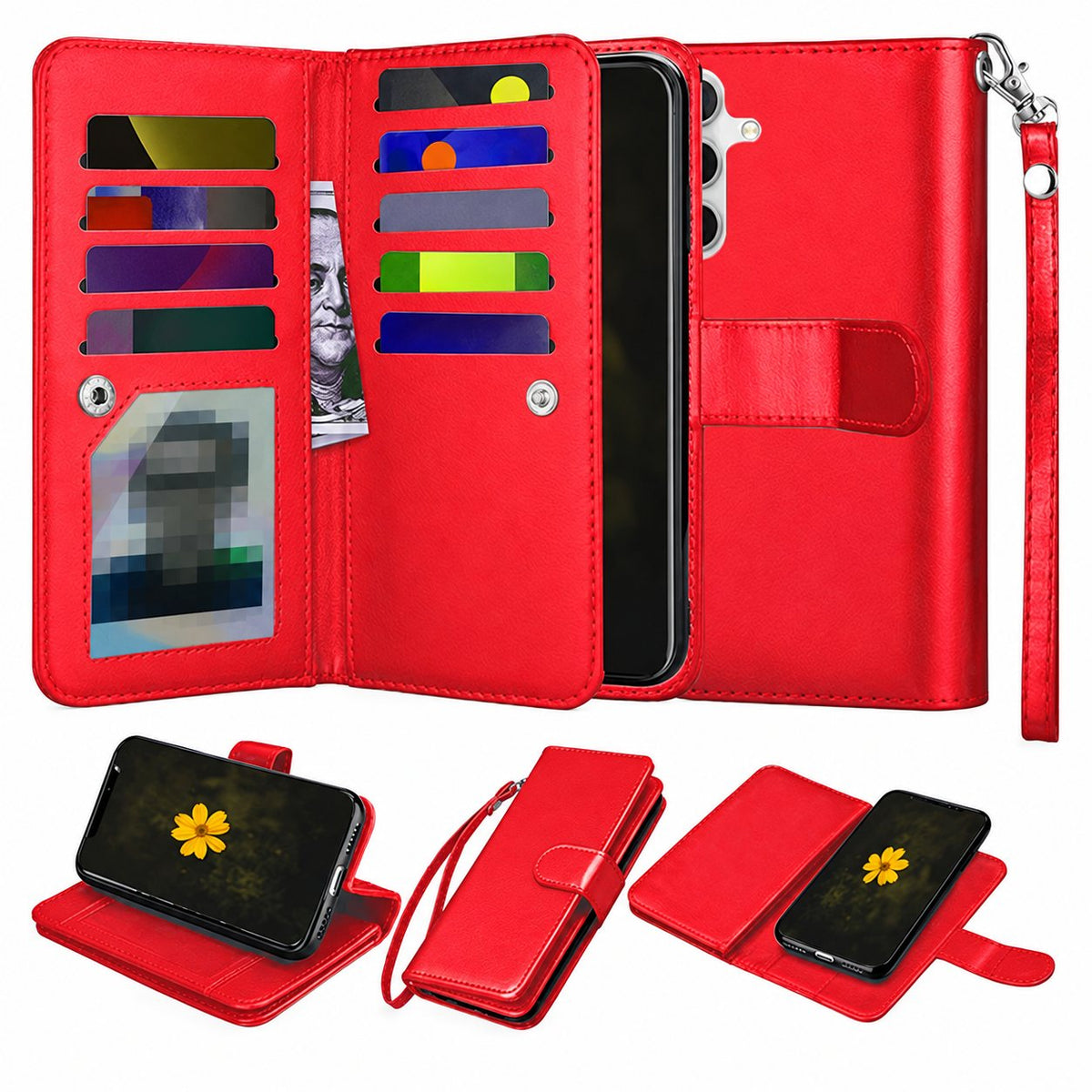 Bifold 9 Card detachable wallet for Samsung Galaxy A13 5G / A04S - Red